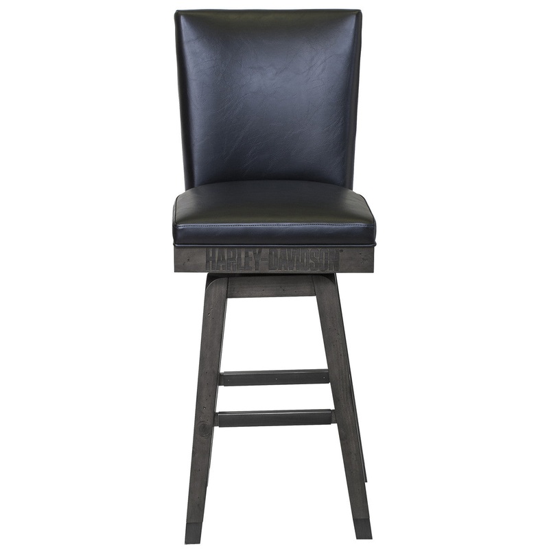 Harley Davidson Bar Stool – Bar and Shield Square Stool w/Backrest – Industrial Grey
