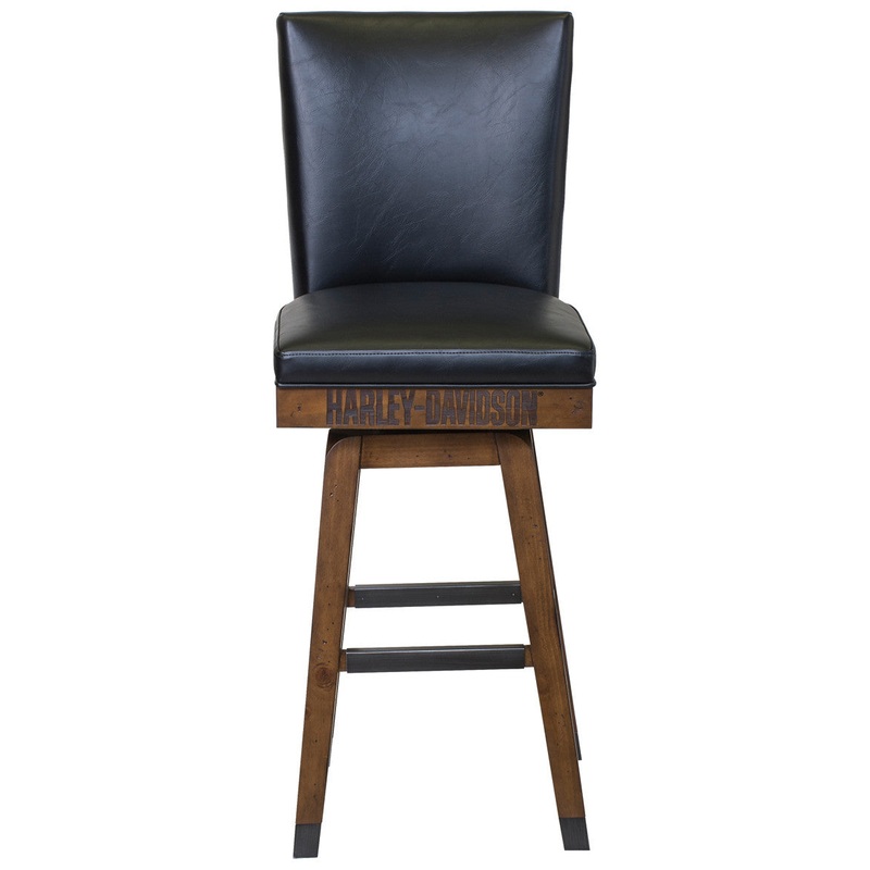 Harley Davidson Bar Stool – Bar and Shield Square Stool w/Backrest – Rawhide Brown