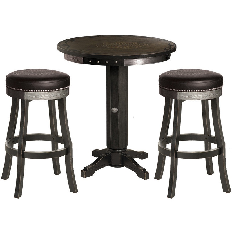 Harley Davidson Pub Table and Stools Set – Bar and Shield Flames Vintage Black