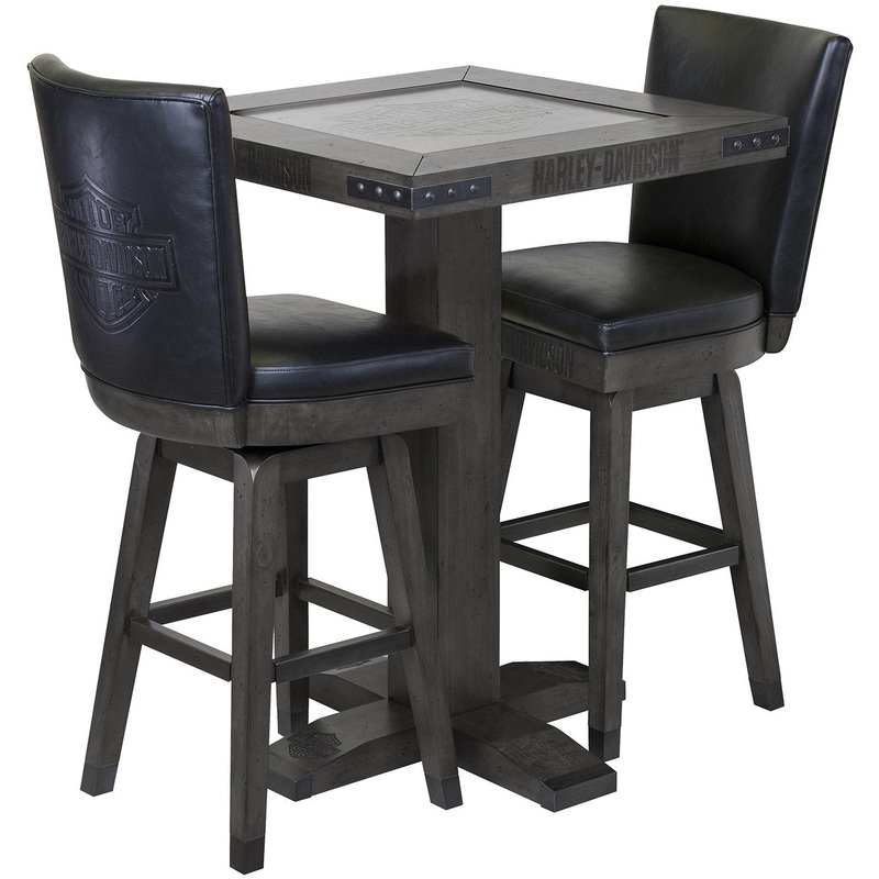 Harley Davidson Pub Table and Stools Set – Bar and Shield Square Table Set Industrial Grey