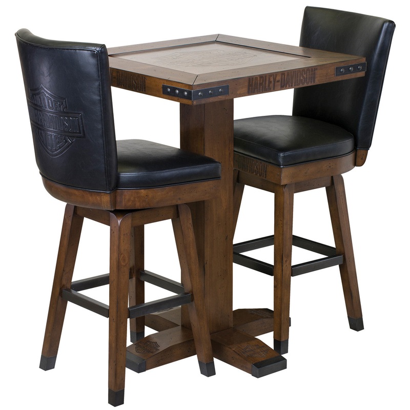 Harley Davidson Pub Table and Stools Set – Bar and Shield Square Table Set Industrial Rawhide Brown
