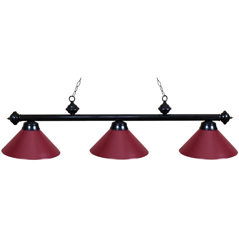 Ozone Black Pool Table Light with Burgundy Shades