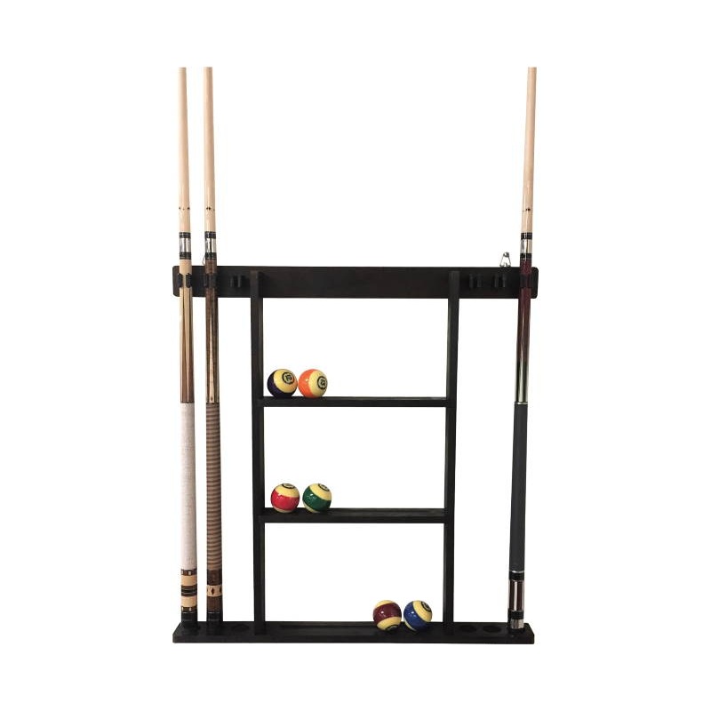 Wall Mounted Cue and Ball Rack in Dark Wood for 6 Cues
